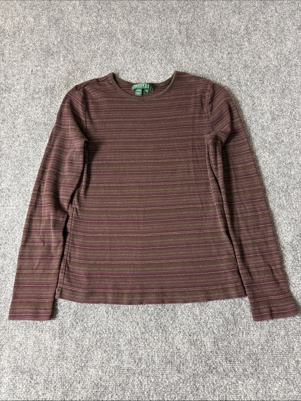 Lauren Ralph Lauren Long Sleeve Crewneck in Brown & Olive Stripe